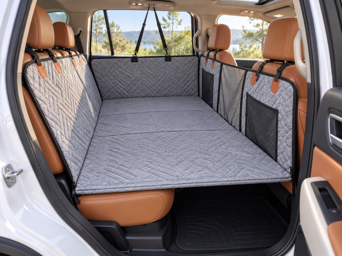 Backseat Buddy hard board lying flat over the rear footwell